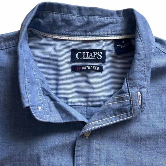 Chaps Men’s Classic-Fit Go Untucked Chambray Blue Size M, Perfect Condition - Picture 5 of 7